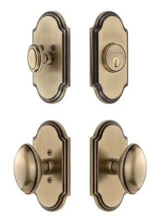 Grandeur Hardware - Arc Short Plate Entry Set with Eden Prairie Knob in Vintage Brass - ASPEXTEPK - 885413