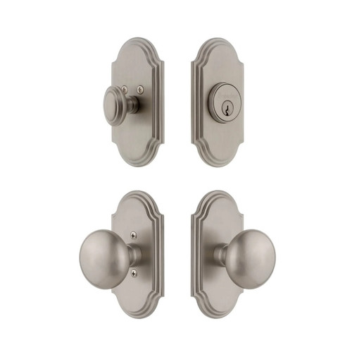Grandeur Hardware - Arc Short Plate Entry Set with Fifth Avenue Knob in Satin Nickel - ASPEXTFVK - 885429