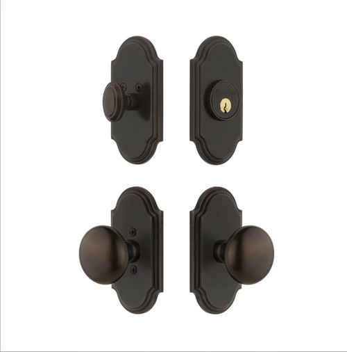 Grandeur Hardware - Arc Short Plate Entry Set with Fifth Avenue Knob in Timeless Bronze - ASPEXTFVK - 885436