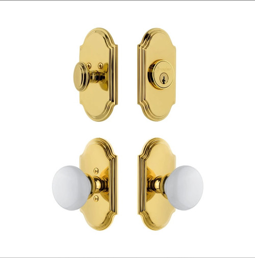 Grandeur Hardware - Arc Short Plate Entry Set with Hyde Park Knob in Lifetime Brass - ASPEXTHPK - 885451