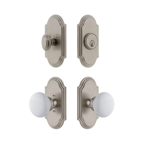 Grandeur Hardware - Arc Short Plate Entry Set with Hyde Park Knob in Satin Nickel - ASPEXTHPK - 885453