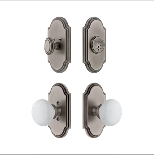 Grandeur Hardware - Arc Short Plate Entry Set with Hyde Park Knob in Antique Pewter - ASPEXTHPK - 885456