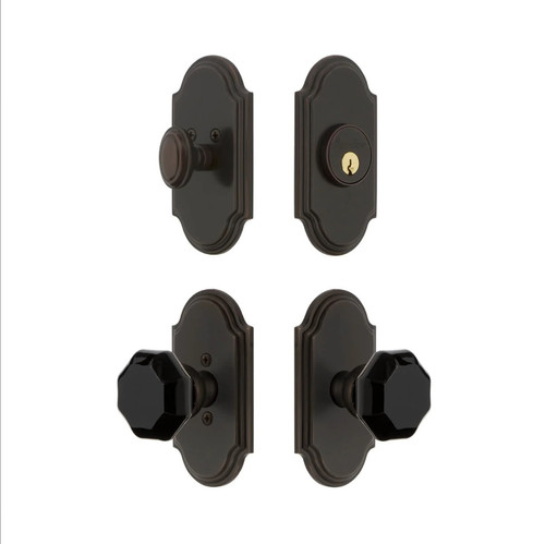 Grandeur Hardware - Arc Short Plate Entry Set with Lyon Knob in Timeless Bronze - ASPEXTLYK - 885478
