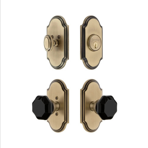 Grandeur Hardware - Arc Short Plate Entry Set with Lyon Knob in Vintage Brass - ASPEXTLYK - 885479