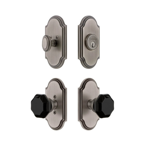 Grandeur Hardware - Arc Short Plate Entry Set with Lyon Knob in Antique Pewter - ASPEXTLYK - 885480