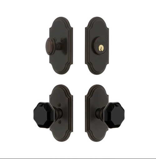 Grandeur Hardware - Arc Short Plate Entry Set with Lyon Knob in Timeless Bronze - ASPEXTLYK - 885484