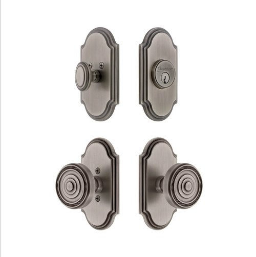 Grandeur Hardware - Arc Short Plate Entry Set with Soleil Knob in Antique Pewter - ASPEXTSOL - 885522