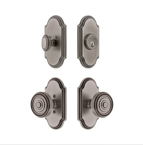 Grandeur Hardware - Arc Short Plate Entry Set with Soleil Knob in Antique Pewter - ASPEXTSOL - 885528