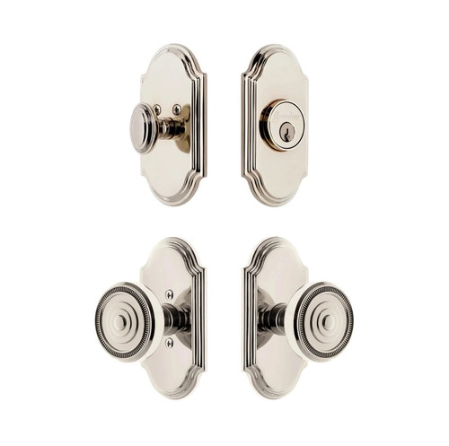 Grandeur Hardware - Arc Short Plate Entry Set with Soleil Knob in Polished Nickel - ASPEXTSOL - 885530