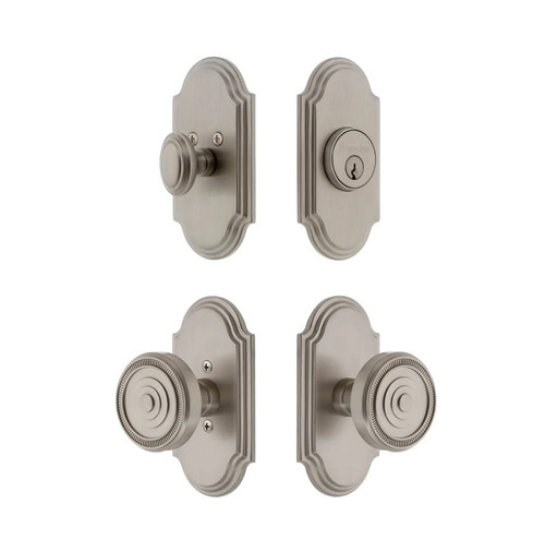 Grandeur Hardware - Arc Short Plate Entry Set with Soleil Knob in Satin Nickel - ASPEXTSOL - 885531
