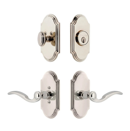 Grandeur Hardware - Arc Short Plate Entry Set with Bellagio Lever in Polished Nickel - ASPEXTBEL - 885548
