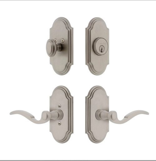 Grandeur Hardware - Arc Short Plate Entry Set with Bellagio Lever in Satin Nickel - ASPEXTBEL - 885549