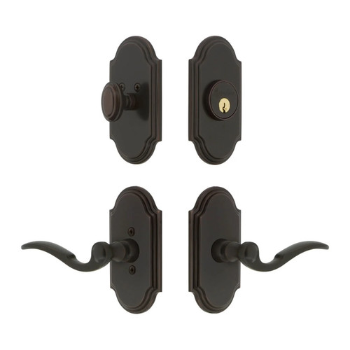 Grandeur Hardware - Arc Short Plate Entry Set with Bellagio Lever in Timeless Bronze - ASPEXTBEL - 885550