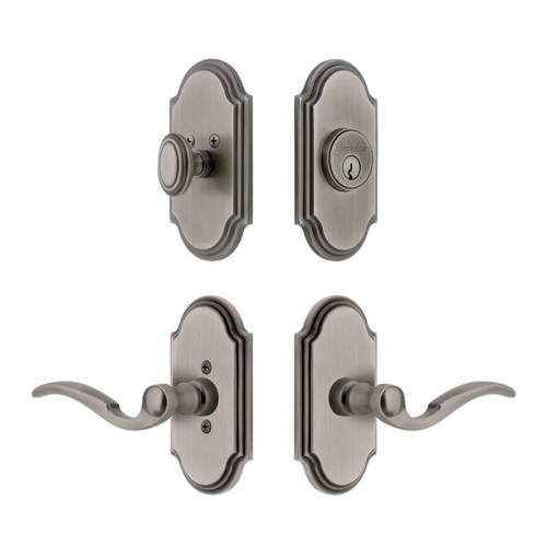Grandeur Hardware - Arc Short Plate Entry Set with Bellagio Lever in Antique Pewter - ASPEXTBEL - 885552