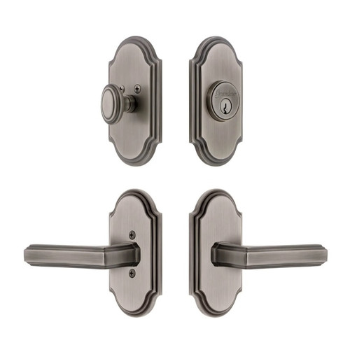 Grandeur Hardware - Arc Short Plate Entry Set with Carre Lever in Antique Pewter - ASPEXTCAL - 885576