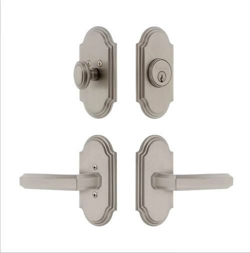 Grandeur Hardware - Arc Short Plate Entry Set with Carre Lever in Satin Nickel - ASPEXTCAL - 885579
