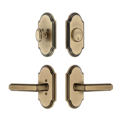 Grandeur Hardware - Arc Short Plate Entry Set with Carre Lever in Vintage Brass - ASPEXTCAL - 885581
