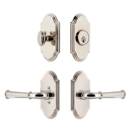 Grandeur Hardware - Arc Short Plate Entry Set with Georgetown Lever in Polished Nickel - ASPEXTGEL - 885602