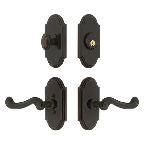 Grandeur Hardware - Arc Short Plate Entry Set with Newport Lever in Timeless Bronze - ASPEXTNEW - 885628