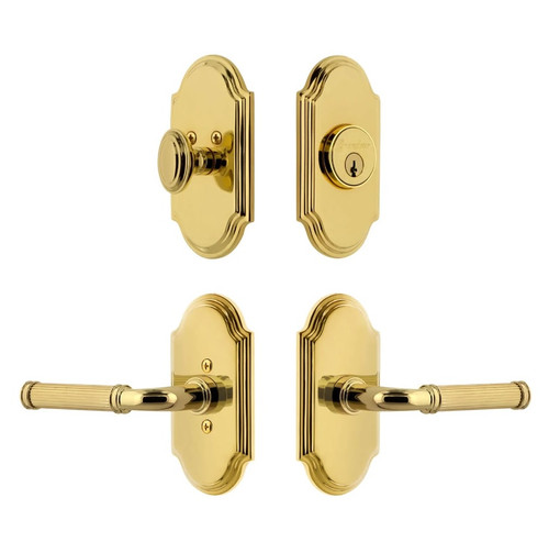 Grandeur Hardware - Arc Short Plate Entry Set with Soleil Lever in Lifetime Brass - ASPEXTSOL - 885643