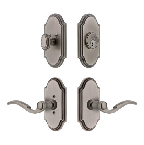 Grandeur Hardware - Arc Short Plate Entry Set with Bellagio Lever in Antique Pewter - ASPEXTBEL - 885666