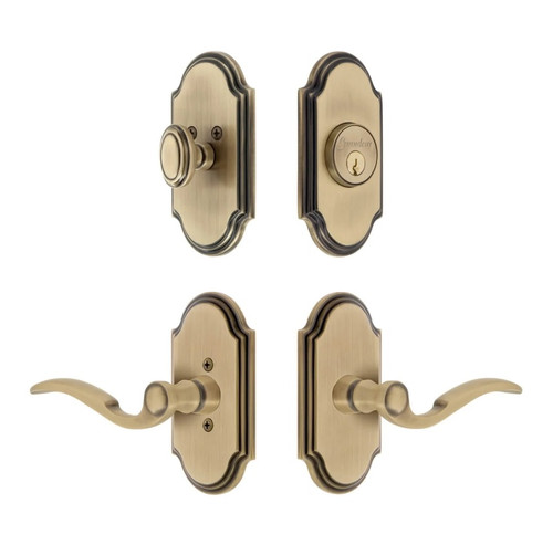 Grandeur Hardware - Arc Short Plate Entry Set with Bellagio Lever in Vintage Brass - ASPEXTBEL - 885671