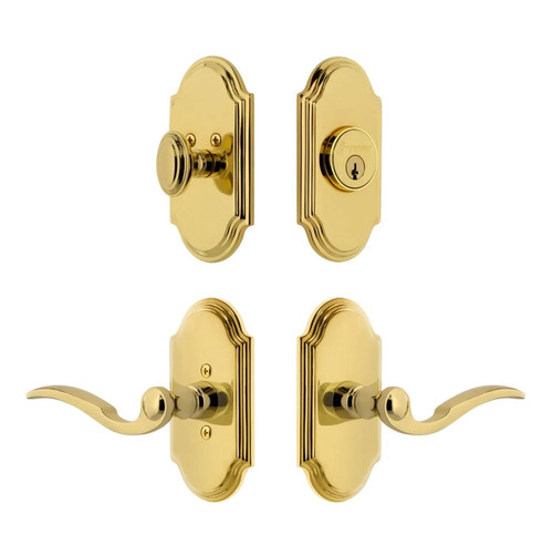 Grandeur Hardware - Arc Short Plate Entry Set with Bellagio Lever in Lifetime Brass - ASPEXTBEL - 885673