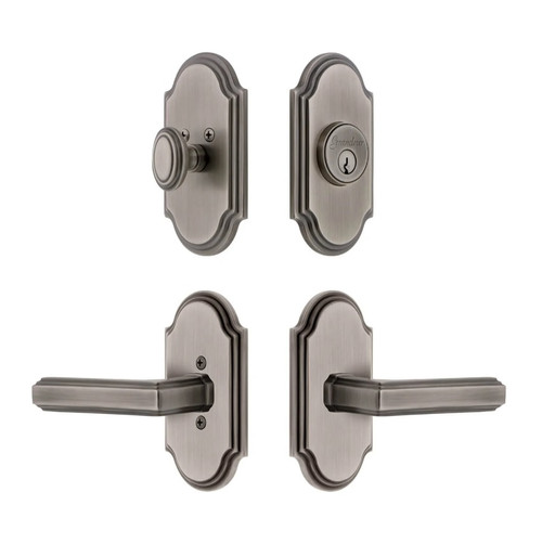 Grandeur Hardware - Arc Short Plate Entry Set with Carre Lever in Antique Pewter - ASPEXTCAL - 885690