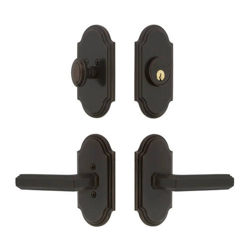 Grandeur Hardware - Arc Short Plate Entry Set with Carre Lever in Timeless Bronze - ASPEXTCAL - 885694