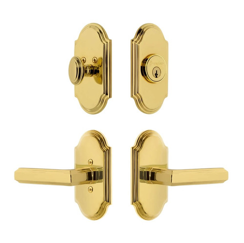 Grandeur Hardware - Arc Short Plate Entry Set with Carre Lever in Lifetime Brass - ASPEXTCAL - 885697
