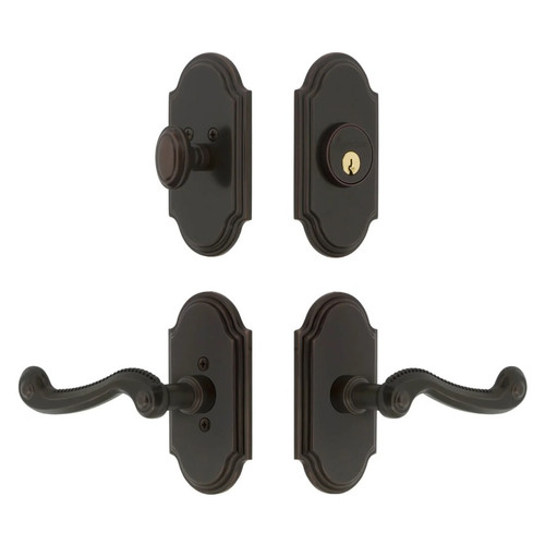 Grandeur Hardware - Arc Short Plate Entry Set with Newport Lever in Timeless Bronze - ASPEXTNEW - 885742