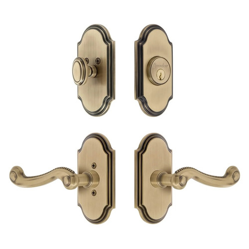 Grandeur Hardware - Arc Short Plate Entry Set with Newport Lever in Vintage Brass - ASPEXTNEW - 885743