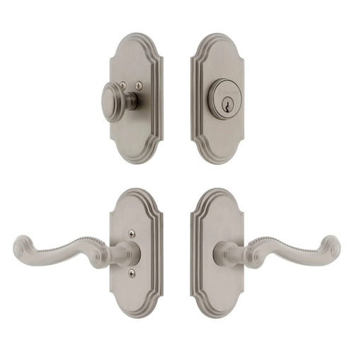 Grandeur Hardware - Arc Short Plate Entry Set with Newport Lever in Satin Nickel - ASPEXTNEW - 885747