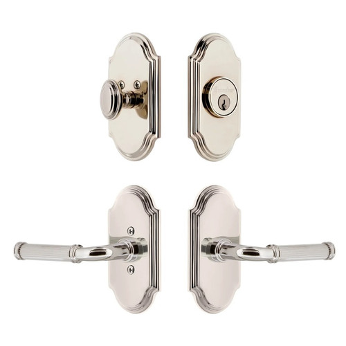 Grandeur Hardware - Arc Short Plate Entry Set with Soleil Lever in Polished Nickel - ASPEXTSOL - 885764