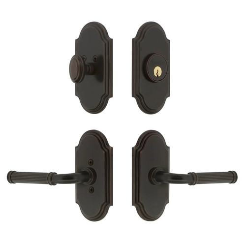 Grandeur Hardware - Arc Short Plate Entry Set with Soleil Lever in Timeless Bronze - ASPEXTSOL - 885766