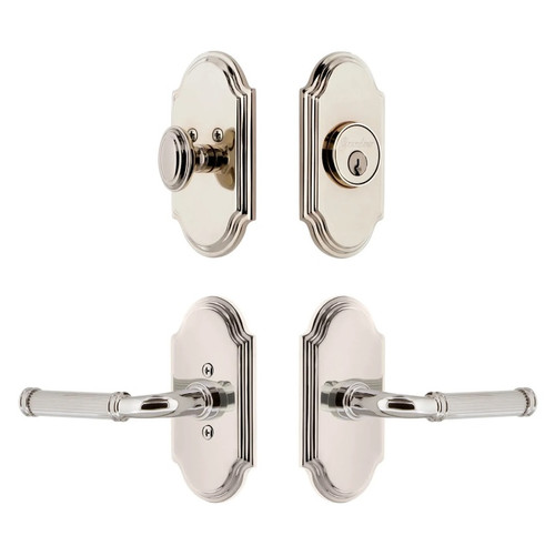 Grandeur Hardware - Arc Short Plate Entry Set with Soleil Lever in Polished Nickel - ASPEXTSOL - 885770