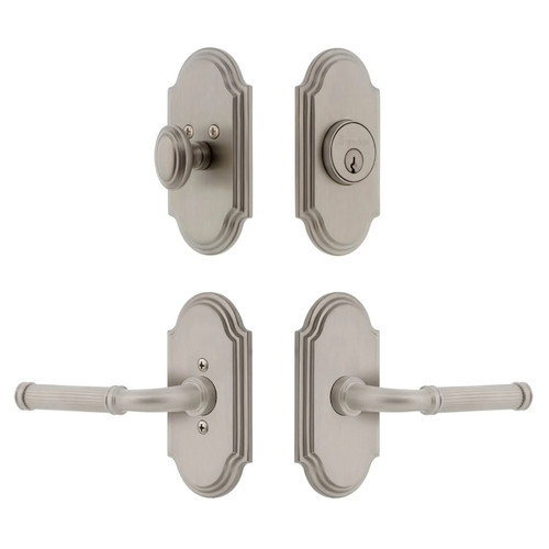 Grandeur Hardware - Arc Short Plate Entry Set with Soleil Lever in Satin Nickel - ASPEXTSOL - 885771