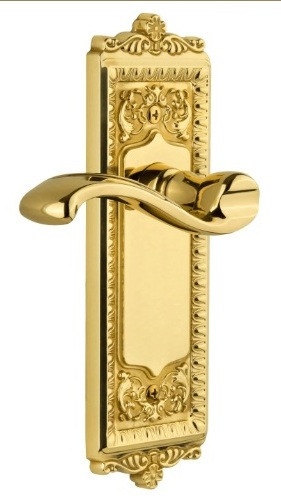 Grandeur Hardware - Windsor Plate Passage with Portofino Lever in Polished Brass - WINPRT - 808277