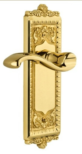 Grandeur Hardware - Windsor Plate Passage with Portofino Lever in Polished Brass - WINPRT - 808282