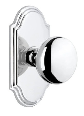 Grandeur Hardware - Arc Short Plate Passage with Fifth Avenue Knob in Bright Chrome - ARCFAV - 820998