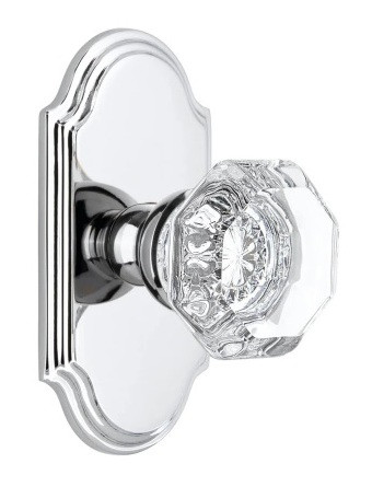 Grandeur Hardware - Arc Short Plate Privacy with Chambord Crystal Knob in Bright Chrome - ARCCHM - 821467