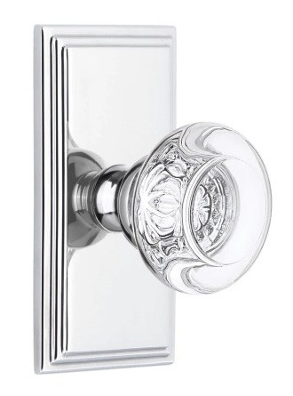 Grandeur Hardware - Carre Short Plate Passage with Bordeaux Knob in Bright Chrome - CARBOR - 822565