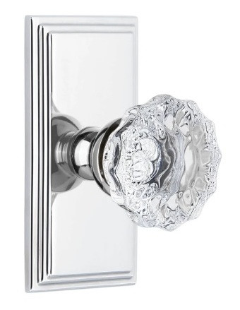 Grandeur Hardware - Carre Plate Passage with Fontainebleau Crystal Knob in Bright Chrome - CARFON - 822578