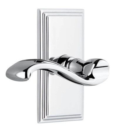 Grandeur Hardware - Carre Plate Passage with Portofino Lever in Bright Chrome - CARPRT - 822791