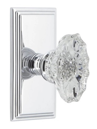 Grandeur Hardware - Carre Plate Double Dummy with Biarritz Crystal Knob in Bright Chrome - CARBIA - 824678