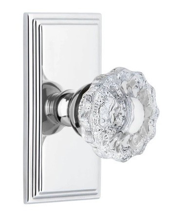 Grandeur Hardware - Carre Plate Privacy with Versailles Crystal Knob in Bright Chrome - CARVER - 825720