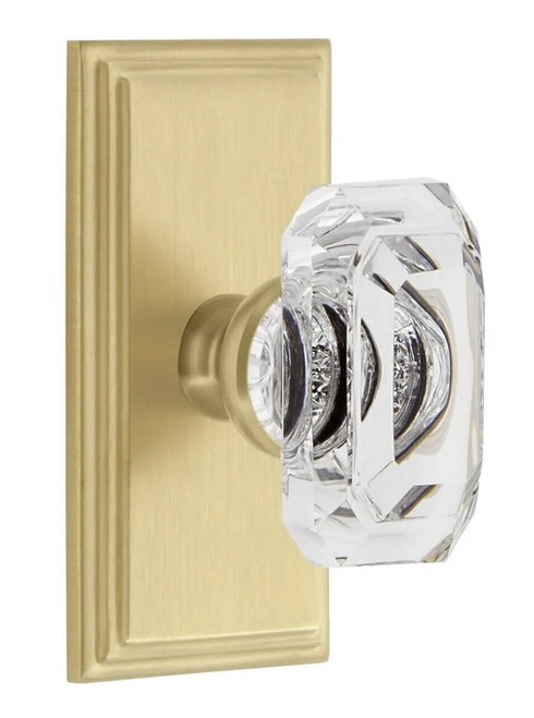 Grandeur Hardware - Carre Short Plate Single Dummy with Baguette Clear Crystal Knob in Satin Brass - CARBCC - 832663