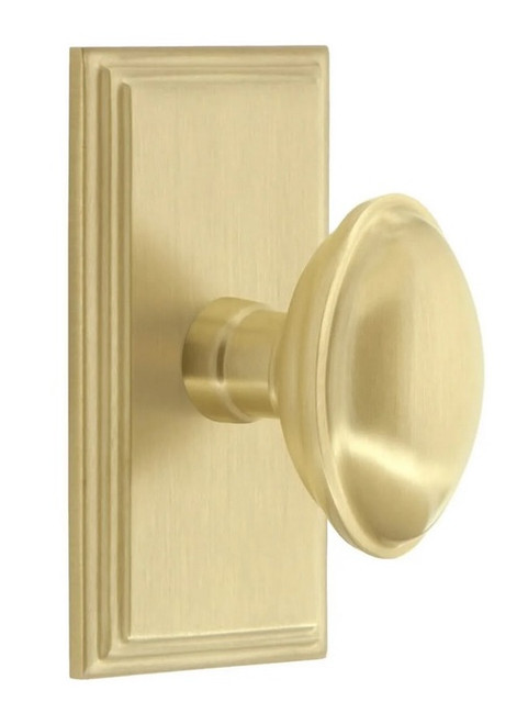 Grandeur Hardware - Carre Short Plate Single Dummy with Eden Prairie Knob in Satin Brass - CAREDN - 832673