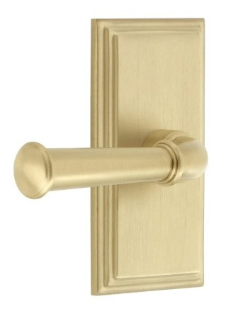 Grandeur Hardware - Carre Short Plate Single Dummy with Georgetown Lever in Satin Brass - CARGEO - 832774