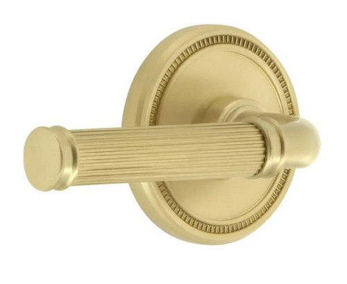 Grandeur Hardware - Soleil Rosette Single Dummy with Soleil Lever in Satin Brass - SOLSLL - 832847